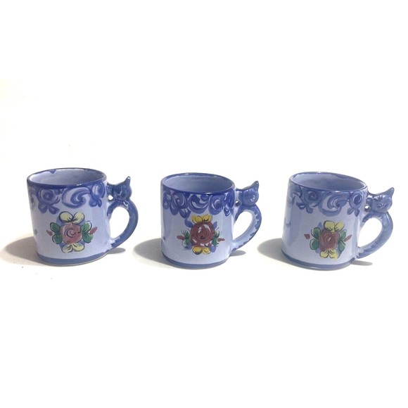 Vestal Made in Portugal Floral Hand Painted Cup Mug #441 Set of 3 - Picture 1 of 11